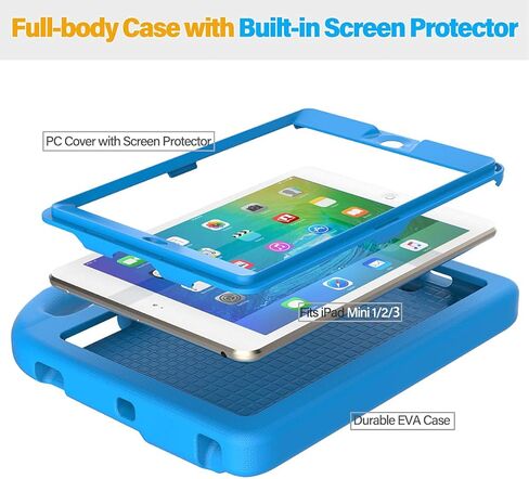 حافظة SUPLIK iPad Mini 1/2/3 للأطفال، واقي شاشة مدمج، غطاء واقٍ متين مقاوم للصدمات مع حامل بمقبض لجهاز Apple iPad Mini 1st/2nd/3rd الجيل 7.9 بوصة، أزرق in Kuwait