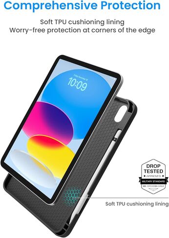 حافظة Tomtoc iPad عمودية ثلاثية الوضع متوافقة مع iPad 10 2022 الجديد مقاس 10.9 بوصة، حافظة iPad واقية مع حامل أقلام iPad، مسند مغناطيسي لـ 3 أوضاع استخدام، غطاء تنبيه/نوم تلقائي، أبيض in Kuwait