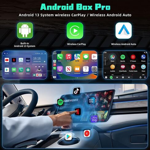 Android 13 Magic Box 2.0، ثماني النواة CarPlay اللاسلكي، محول Android Auto دفق الوسائط إلى سيارتك Netflix YouTube Disney+، Driveplexpro CarPlay Ai صندوق فيديو الوسائط المتعددة لسيارات CarPlay السلكية OEM in Kuwait