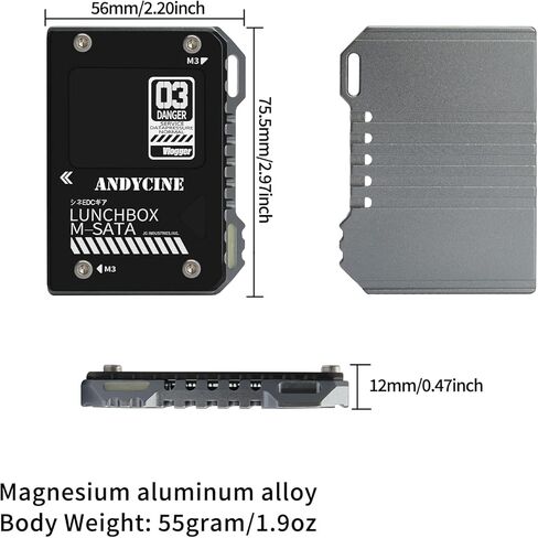 ANDYCINE Lunchbox Black Color Magnalium Case for mSATA SSD Enclosure Compatible for Samsung T5 Compatible for Atomos Ninja V ,V+ in Kuwait