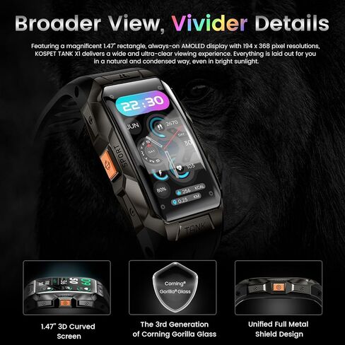 KOSPET Health & Fitness Tracker 50+Days Standby Battery Life Smart Watch, 100 Meter Waterproof 3D Curved Corning Gorilla Glass Full Metal 70 Sports Modes 24H Smart Sleep Tracking, AMOLED Display in Kuwait