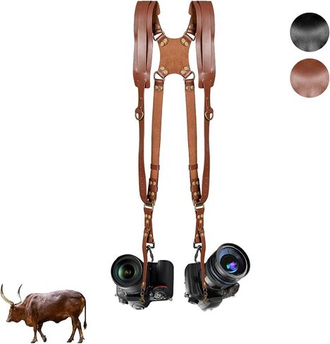 Kasla Leather Dual Camera Strap for Two DSLR/SLR Cameras Tan in Kuwait