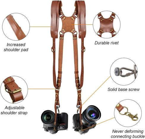 Kasla Leather Dual Camera Strap for Two DSLR/SLR Cameras Tan in Kuwait