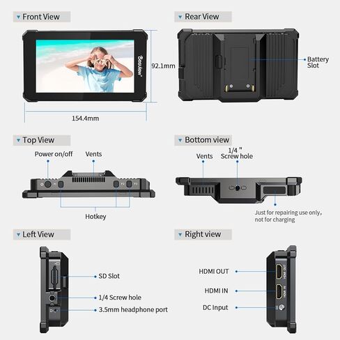 شاشة كاميرا تسجيل Desview V5 2800nits شاشة لمس ميدانية تسجيل شاشة كاملة الوضوح IPS 178 درجة زاوية عرض مع 3D Lut Waveform VectorScope الرسم البياني الذروة التركيز 4K HDMI جميع المعادن in Kuwait
