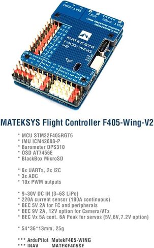MATEK Mateksys F405 Wing V2 Flight Controller F4 FC New Layout ICM42688P DPS310 ArduPilot INAV for RC FPV Racing Drone Fixed-Wing…… in Saudi Arabia