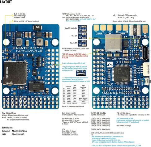 MATEK Mateksys F405 Wing V2 Flight Controller F4 FC New Layout ICM42688P DPS310 ArduPilot INAV for RC FPV Racing Drone Fixed-Wing…… in Saudi Arabia