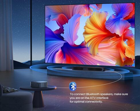 جهاز عرض GooDee مدعوم بدقة 4K، جهاز عرض خارجي مزود بواي فاي وبلوتوث، جهاز عرض تلفزيون Android مع تركيز تلقائي ومحرك بصري مغلق بالكامل للأفلام، Netflix/Prime Video مدمج، أكثر من 8000 تطبيق in Kuwait