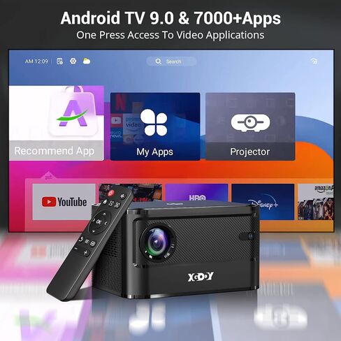 Autofocu Smart Projector with Android TV OS, Xgody A40 9000L Mini Projector with WiFi and Bluetooth, 1080P Support HD Home Theater Projector with Netflix 7000+APPs Bulit-in Hi-Fi Speaker and Remote in Kuwait