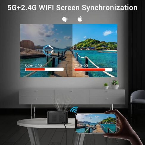 Autofocu Smart Projector with Android TV OS, Xgody A40 9000L Mini Projector with WiFi and Bluetooth, 1080P Support HD Home Theater Projector with Netflix 7000+APPs Bulit-in Hi-Fi Speaker and Remote in Kuwait
