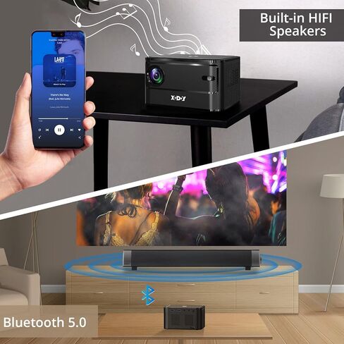 Autofocu Smart Projector with Android TV OS, Xgody A40 9000L Mini Projector with WiFi and Bluetooth, 1080P Support HD Home Theater Projector with Netflix 7000+APPs Bulit-in Hi-Fi Speaker and Remote in Kuwait