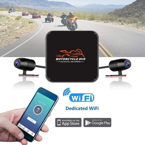 VSYSTO WiFi دراجة نارية داش كام، كامل الجسم مقاوم للماء HD 1080P أمامي وخلفي رياضي مقاوم للحوادث كاميرا DVR للدراجات النارية، رؤية ليلية G-Sensor Loop Recording in Kuwait