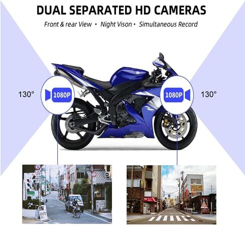 VSYSTO WiFi دراجة نارية داش كام، كامل الجسم مقاوم للماء HD 1080P أمامي وخلفي رياضي مقاوم للحوادث كاميرا DVR للدراجات النارية، رؤية ليلية G-Sensor Loop Recording in Kuwait