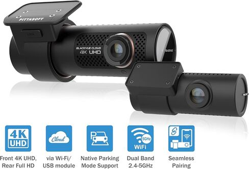 BlackVue DR900X-2CH Plus مع بطاقة microSD سعة 32 جيجابايت | كاميرا داشكام سحابية بدقة 4K UHD | شبكة Wi-Fi مدمجة ونظام تحديد المواقع العالمي (GPS) ومراقبة الجهد الكهربي لوضع انتظار السيارات | LTE ونقطة اتصال الهاتف المحمول عبر وحدة LTE الاختيارية (متجددة) in Kuwait