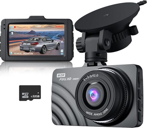 NOLYTH Dash Cam كاميرا أمامية للسيارات 1080P Full HD كاميرا داش كام مع بطاقة SD 32 جيجا، 3 بوصات LCD Dashcams، عدسة زجاجية F2.0، WDR، رؤية ليلية، شاشة وقوف السيارات in Kuwait
