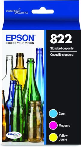 خرطوشة إبسون 822 ذات السعة القياسية والسماوي والأرجواني والأصفر وT822 DURABrite Ultra Ink سوداء عالية السعة (T822XL120-S) لطابعات Workforce Pro المختارة in Saudi Arabia