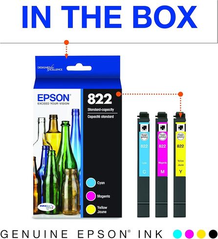 خرطوشة إبسون 822 ذات السعة القياسية والسماوي والأرجواني والأصفر وT822 DURABrite Ultra Ink سوداء عالية السعة (T822XL120-S) لطابعات Workforce Pro المختارة in Saudi Arabia