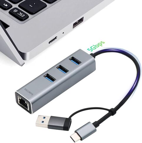 USB C to Ethernet Adapter YICORPS 3 Port USB 3.0 Expander Hub to RJ45 LAN with Gigabit Ethernet LAN Adapter for MacBook/Windows 10/8.1/Surface Pro/Chromebook/Linux and More Laptop in Saudi Arabia