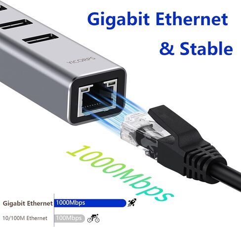 USB C to Ethernet Adapter YICORPS 3 Port USB 3.0 Expander Hub to RJ45 LAN with Gigabit Ethernet LAN Adapter for MacBook/Windows 10/8.1/Surface Pro/Chromebook/Linux and More Laptop in Saudi Arabia