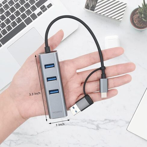 USB C to Ethernet Adapter YICORPS 3 Port USB 3.0 Expander Hub to RJ45 LAN with Gigabit Ethernet LAN Adapter for MacBook/Windows 10/8.1/Surface Pro/Chromebook/Linux and More Laptop in Saudi Arabia