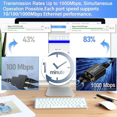 RJ45 Ethernet Splitter, Tendak 1000Mbps Ethernet Splitter 1 to 2 High Speed, Internet Splitter with USB Power Cable, Network Splitter for Cat5/Cat5e/Cat6/Cat7, 2 Devices Simultaneous Networking in Saudi Arabia