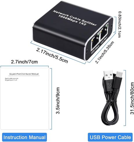 RJ45 Ethernet Splitter, Tendak 1000Mbps Ethernet Splitter 1 to 2 High Speed, Internet Splitter with USB Power Cable, Network Splitter for Cat5/Cat5e/Cat6/Cat7, 2 Devices Simultaneous Networking in Saudi Arabia