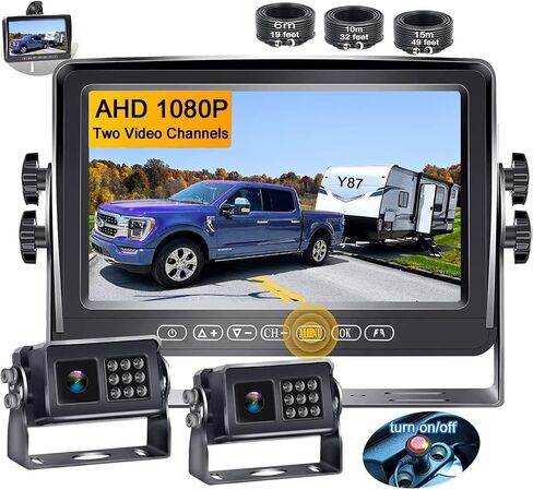شاشة كاميرا احتياطية RV - زر لمس 7 بوصة لشاحنة مقطورة العربة HD 1080P IP69 كاميرا رؤية خلفية مقاومة للماء مادة معدنية مقاومة للحرارة سهلة التركيب رؤية ليلية بالأشعة تحت الحمراء Xinshuoxun Y87 in Kuwait