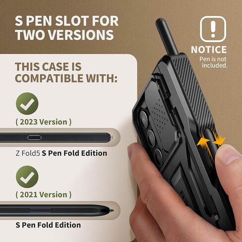 حافظة TONGATE لهاتف Galaxy Z Fold 5، مع حامل قلم S جديد وواقي شاشة ومسند، حافظة حماية مفصلية متينة لكامل الجسم مع مشبك حزام وغطاء كاميرا لهاتف Samsung Galaxy Z Fold 5، أخضر in Kuwait