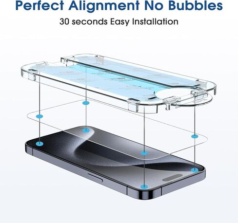 amFilm OneTouch 2+2 Pack Compatible with iPhone 15 Pro Screen Protector 6.1" Tempered Glass with Camera Lens Protector Accessories, Premium Easiest Installation Kit 9H HD, Case Friendly in Saudi Arabia