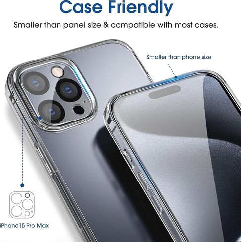 amFilm OneTouch 2+2 Pack Compatible with iPhone 15 Pro Screen Protector 6.1" Tempered Glass with Camera Lens Protector Accessories, Premium Easiest Installation Kit 9H HD, Case Friendly in Saudi Arabia