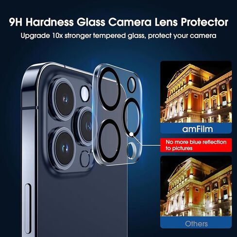 amFilm OneTouch 2+2 Pack Compatible with iPhone 15 Pro Screen Protector 6.1" Tempered Glass with Camera Lens Protector Accessories, Premium Easiest Installation Kit 9H HD, Case Friendly in Saudi Arabia
