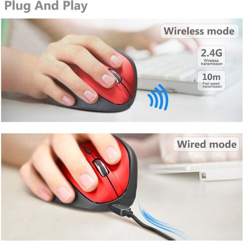 كينجتوب ماوس العاب لاسلكي 2.4G قابل لاعادة الشحن بتصميم عمودي مريح لاجهزة النوت بوك والكمبيوتر واللابتوب وماك بوك - احمر in Kuwait