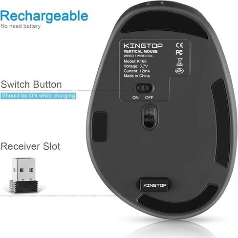 كينجتوب ماوس العاب لاسلكي 2.4G قابل لاعادة الشحن بتصميم عمودي مريح لاجهزة النوت بوك والكمبيوتر واللابتوب وماك بوك - احمر in Kuwait