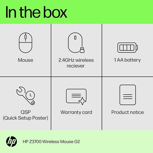 HP Z3700 G2 Wireless Mouse - Onyx Black, Sleek Portable Design fits Comfortably Anywhere, 2.4GHz Wireless Receiver, Blue Optical, for Wins PC, Laptop, Notebook, Mac, Chromebook (681R7AA#ABL) in Saudi Arabia