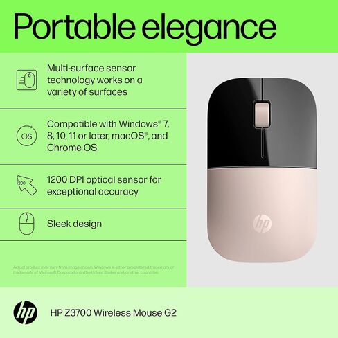 HP Z3700 G2 Wireless Mouse - Onyx Black, Sleek Portable Design fits Comfortably Anywhere, 2.4GHz Wireless Receiver, Blue Optical, for Wins PC, Laptop, Notebook, Mac, Chromebook (681R7AA#ABL) in Saudi Arabia