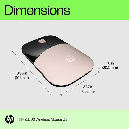 HP Z3700 G2 Wireless Mouse - Onyx Black, Sleek Portable Design fits Comfortably Anywhere, 2.4GHz Wireless Receiver, Blue Optical, for Wins PC, Laptop, Notebook, Mac, Chromebook (681R7AA#ABL) in Saudi Arabia