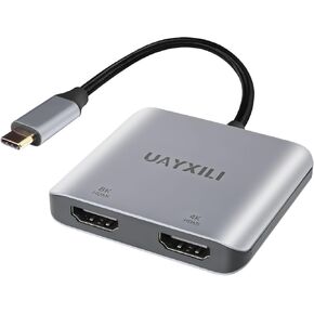 UAYXILI USB C إلى محول HDMI مزدوج 8K مقسم شاشات متعددة، MST HDMI HUB 8K، منفذ واحد 8K 30 هرتز أو 4K 60 هرتز، منافذ مزدوجة 4K 60 هرتز، محول مقسم HDMI مزدوج لأجهزة MacBook، Dell، LG، HP، Surface in Kuwait
