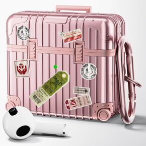 KOREDA متوافق مع غطاء حافظة AirPods 3rd Generation، حافظة بتصميم لطيف ومضحك لحقيبة AirPods 3 2021، حافظة صلبة واقية أنيقة للنساء والرجال مع سلسلة مفاتيح (ذهبي وردي)