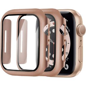 واقي شاشة Alinsea لساعة Apple 44 مم سلسلة 4/5/6/ SE من الزجاج المقسى [عبوة من قطعتين] [تغطية كاملة] حافظة صلبة ممتصة للصدمات [مع واقي شاشة مدمج] غطاء حماية عام - ذهبي وردي in Kuwait