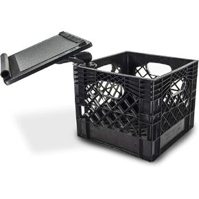محطة عمل AutoExec AUE80028 Milk Crate ومحطة عمل مكتبية متنقلة مع صينية كمبيوتر محمول وعاكس طاقة وحامل للهاتف، أسود in Kuwait