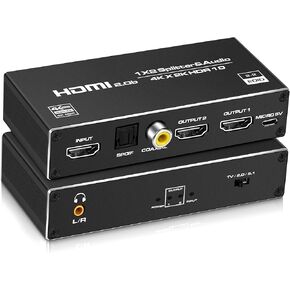 موزع الصوت اتش دي ام اي من نيوكير، 4k@60Hz 1 في 2 مخرج مع وصلة توسل بصرية SPDIF + محوري + 3.5 مم صوت للشاشات المزدوجة أو المرآة فقط، يعمل على تبخير التحسين التلقائي HDCP2.3، HDMI2.0b in Kuwait