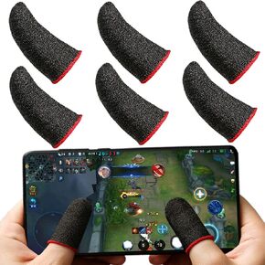 Phone Gaming Finger Sleeves （6 Pack） Silver Fiber More Sensitive Anti-Sweat Breathable ，for League of Legend, Rules of Survival,PUBG (Black) in Kuwait