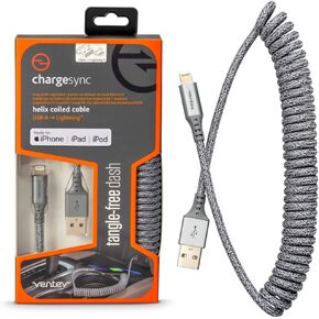 CHARGESYNC Helix Coiled USB C to USB Type C Cable 3FT, Gray in Kuwait