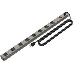 20 Outlet Heavy Duty Metal Socket Power Strip,15-Foot Long Extension Cord with Circuit Breaker. Mounting Brackets Included,Workshop/Industrial use,ETL Certified