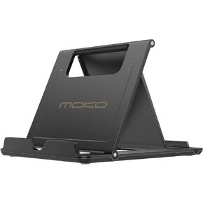 MoKo Phone/Tablet Stand, Foldable Desktop Holder Fit with iPhone 15/Plus/Pro/Pro Max, iPhone 14/Pro/Max, iPad 9/ iPad Mini 6, iPad Pro 11, 10.2, 12.9, Air 5/4/3, Mini 5, Steam Deck, Black (Large)