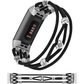 سوار مطرز W-RARA متوافق مع Fitbit Charge 4/Charge 3 Bands للنساء والرجال، حزام بوهو هيبي مصنوع يدويًا من النايلون الفاخر المرن القابل للتمدد، حلقة منفردة أنيقة وساحرة فريدة من نوعها in Kuwait