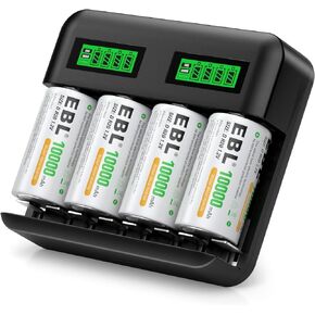 EBL Rechargeable C Batteries (4 Pack) and LCD Rechargeable Battery Charger for Ni-MH AA AAA C D Rechargeable Batteries