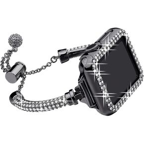 Secbolt Bling Band and Case Compatible with Apple Watch Band 38mm 40mm 41mm 42mm 44mm 45mm, Women Dressy Metal Bracelet with Rhinestone Bumper for iWatch Series 9/8/7/SE/6/5/4/3/2/1