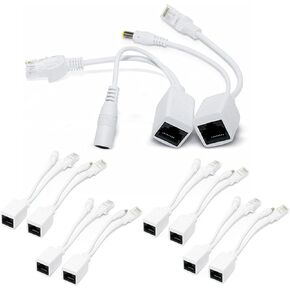 BeElion 5-Pair/10pcs White Passive PoE Injector and Splitter Kits with 5.5x2.1mm DC Connector RJ45 Power Over Ethernet for CCTV Surveillance Camera System in Kuwait
