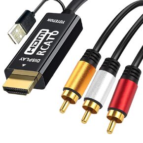 RCA to HDMI Cable 6FT with IC, 3-RCA AV to HDMI Male Cable Video Audio Component Converter Adapter 1080P Cable for TV HDTV DVD