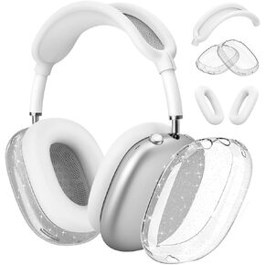 【3 في 1】 حافظة لسماعات AirPods Max، غطاء حماية شفاف ناعم من مادة TPU المضادة للخدش، لا توجد ملحقات شفافة صفراء لـ Apple AirPods Max-GlitterClear